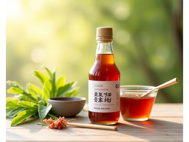 春の山菜味噌ソースのボトルと山菜