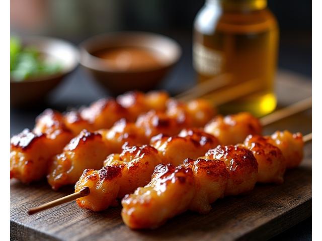 照り焼きフュージョンソースのボトルと焼き鳥