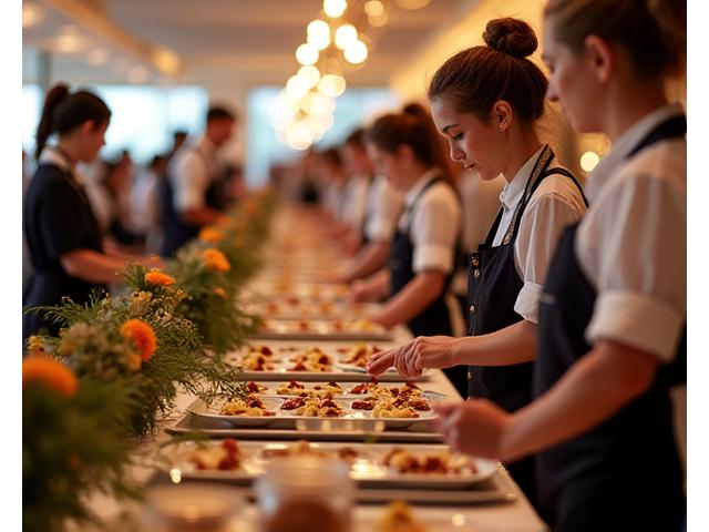 ケータリングスタッフがイベント会場で準備している様子