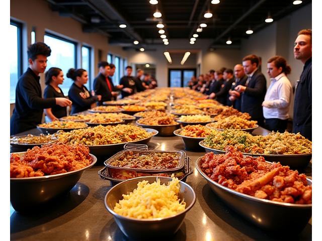 大規模なイベント会場で配膳される料理