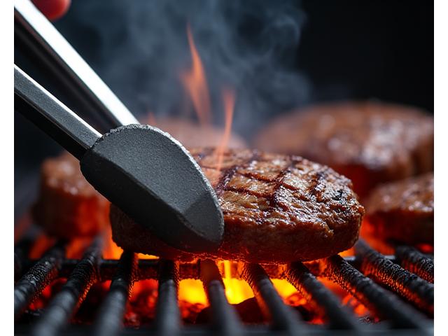 グリル上の肉を掴むステンレス製BBQトング