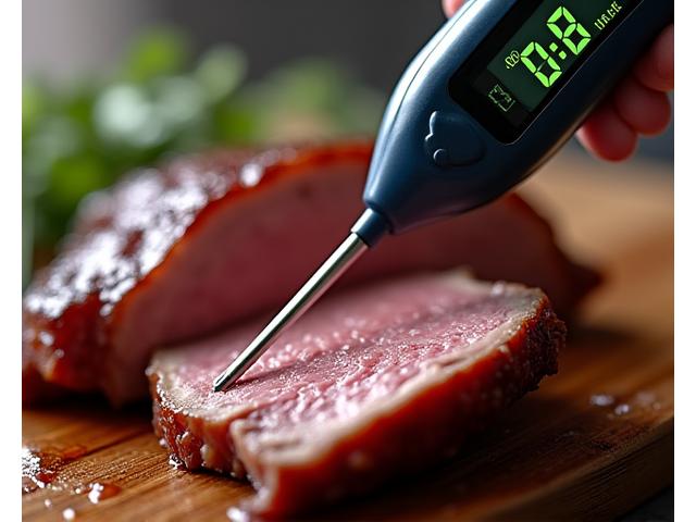肉に刺さったデジタル式温度計