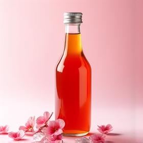 桜の花びらと桜の塩漬けBBQソース瓶のイメージ