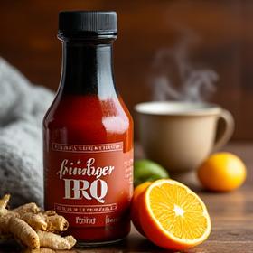 ゆずとジンジャー、そして冬限定BBQソースの瓶のイメージ